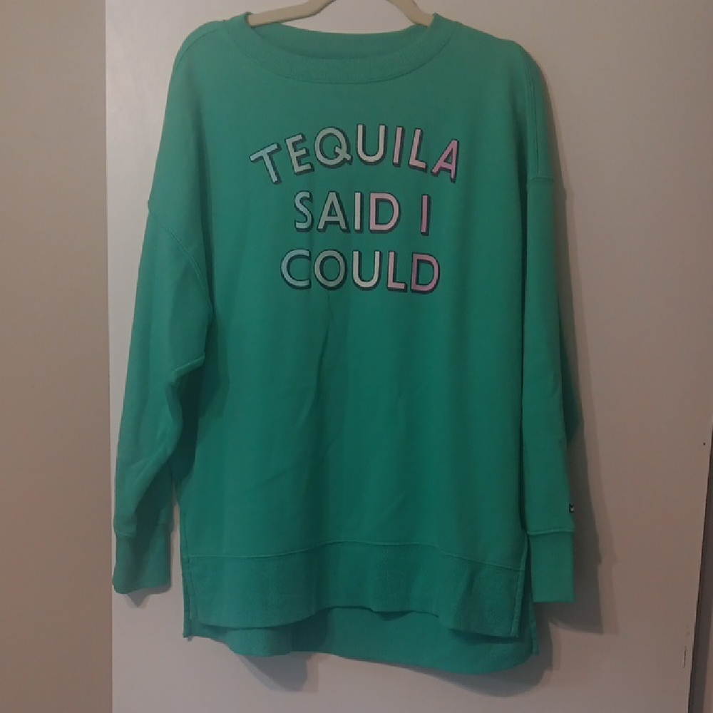Crown & Ivy Green Crew Neck Sweater with Bold Graphic